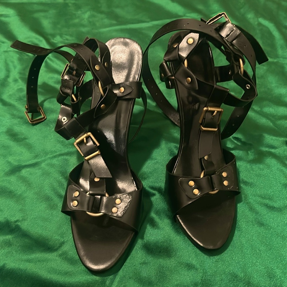 Barely worn black sexy strap heels.